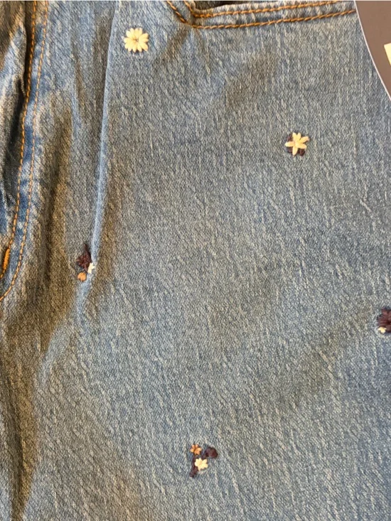 Women's Floral Embroidered Blue Denim Shorts - Picture 4 of 8